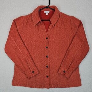 Coldwater Creek Women's Textured Button Front Shacket Boho Crinkle XL Terracotta